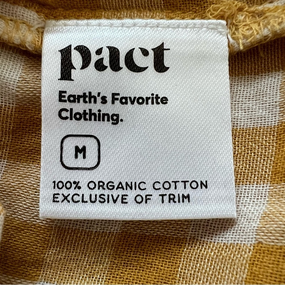 NWOT Pact Coastal Daily Organic Cotton Gingham Double Gauze V-Neck Top Yellow M - Picture 14 of 16